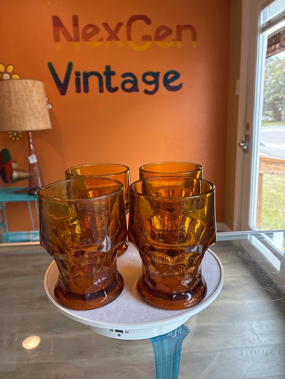 Anchor Hocking Vintage Georgian Amber Honeycomb Glasses Set of 4